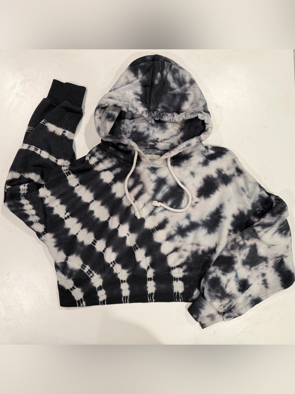 Aeropostale Black & White Tie-Dye Cropped Hoodie Sweatshirt